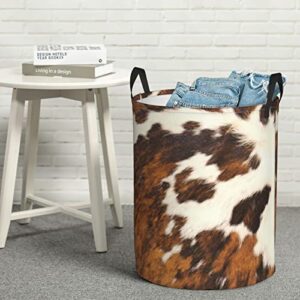 NOTZERO Red and white cowhide Large Laundry Basket, Laundry Hamper with Handle Collapsible Dirty Clothes Hamper Round Storage Basket for Bedroom Clothes Storage, Black