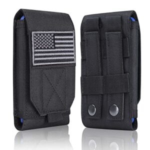 heyqie black tactical molle cellphone pouch case,heavy duty waterproof phone holster bag for iphone 11 12 13 pro max samsung s22 s21 s20 fe note 20 a13 a12 a02s less 6.7" phone with us flag patch