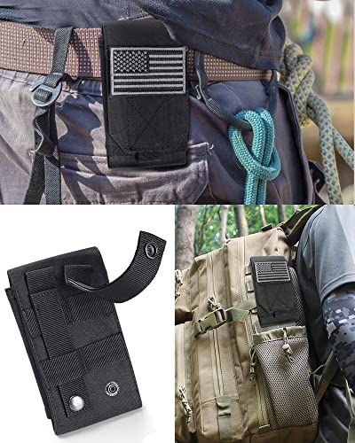 Heyqie Black Tactical Molle Cellphone Pouch Case,Heavy Duty Waterproof Phone Holster Bag for iPhone 11 12 13 Pro Max Samsung S22 S21 S20 FE Note 20 A13 A12 A02S Less 6.7" Phone with US Flag Patch