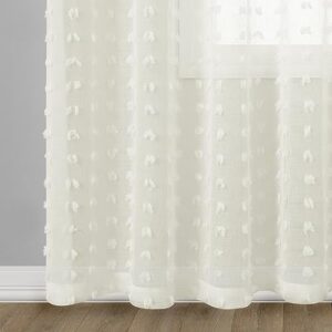 Cream Sheer Dining Room Curtains 84 Inch Length 2 Panels Boho Farmhouse Curtains for Living Room Pom Pom Tufted Semi Sheers Drapes Rod Pocket Shabby Chic Boho Decor Ivory Off White Colored 52x84