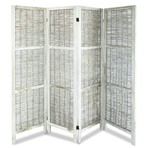 4 panel room dividers, 5.2 ft width wood partition room dividers wall wooden folding privacy screens foldable panel wall divider for office restaurant, light grey