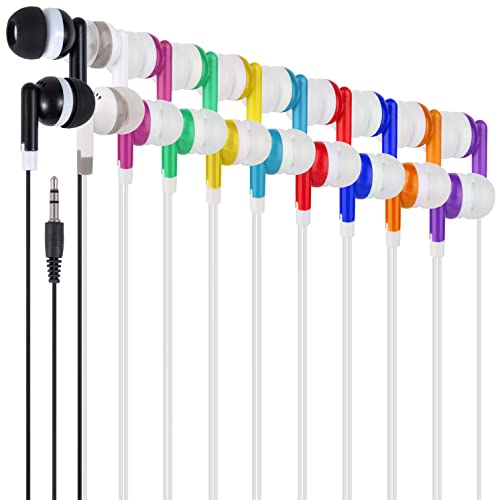 Wjjitan Bulk Earbuds Headphones 100 Pack Multi Colored for Kids, Classroom Students School Wholesale Earbuds Earphones for Children Teachers Adults Teens Individually Bagged（100Mixed）