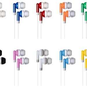 Wjjitan Bulk Earbuds Headphones 100 Pack Multi Colored for Kids, Classroom Students School Wholesale Earbuds Earphones for Children Teachers Adults Teens Individually Bagged（100Mixed）