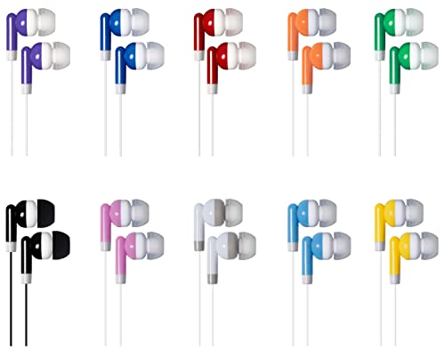 Wjjitan Bulk Earbuds Headphones 100 Pack Multi Colored for Kids, Classroom Students School Wholesale Earbuds Earphones for Children Teachers Adults Teens Individually Bagged（100Mixed）