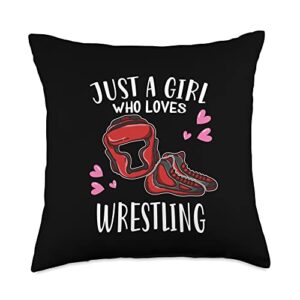 funny wrestling gift for girls wrestler lover just a girl who loves wrestling throw pillow, 18x18, multicolor