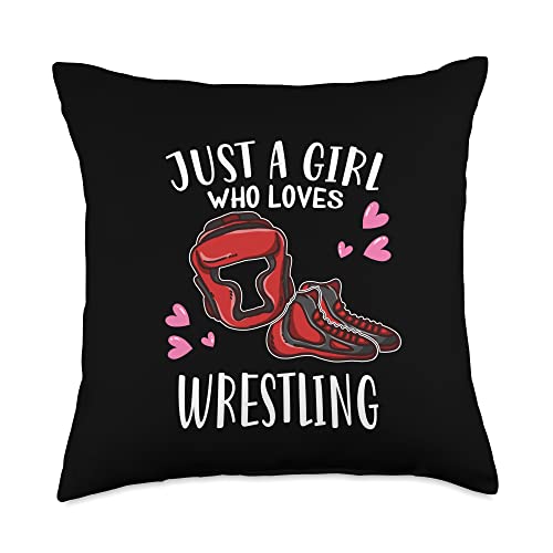 Funny Wrestling Gift For Girls Wrestler Lover Just A Girl Who Loves Wrestling Throw Pillow, 18x18, Multicolor