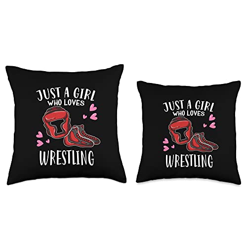 Funny Wrestling Gift For Girls Wrestler Lover Just A Girl Who Loves Wrestling Throw Pillow, 18x18, Multicolor