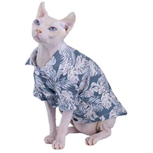 hairless cat t-shirt breathable summer cotton hawaiian shirts short sleeve button closure turn down collar leaf print cat clothes vest apparel for sphynx, cornish rex, devon rex, peterbald (xxl-)