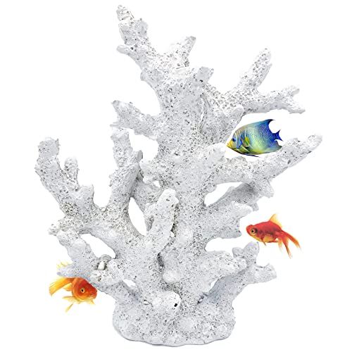 kathson Artificial Coral Ornament Resin Coral Decor for Fish Tank Underwater Sea Plants Decorations Aquarium Landscape (White)