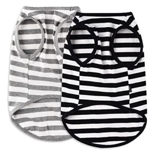 ctilfelix dog shirt striped clothes stretchy vests for small medium large dogs boy girl cat apparel soft cotton puppy t-shirts lightweight pet tank top kitten outfit pack-2 black & light grey m