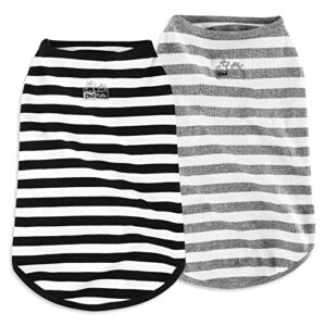 CtilFelix Dog Shirt Striped Clothes Stretchy Vests for Small Medium Large Dogs Boy Girl Cat Apparel Soft Cotton Puppy T-Shirts Lightweight Pet Tank Top Kitten Outfit Pack-2 Black & Light Grey M