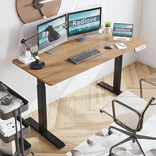 Radlove Dual Motor Electric Height Adjustable Standing Desk, 59 x 30 Inches Desk Whole-Piece Desk Board Electric Sit Stand Desk Home Office Table Ergonomic Desk