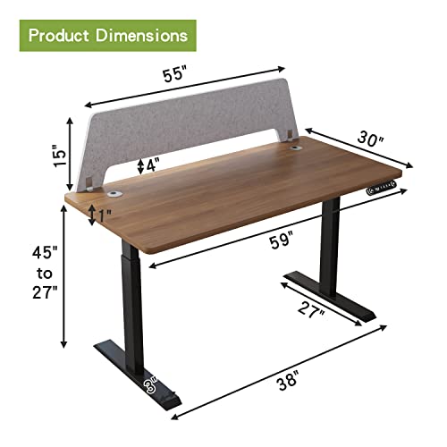 Radlove Dual Motor Electric Height Adjustable Standing Desk, 59 x 30 Inches Desk Whole-Piece Desk Board Electric Sit Stand Desk Home Office Table Ergonomic Desk