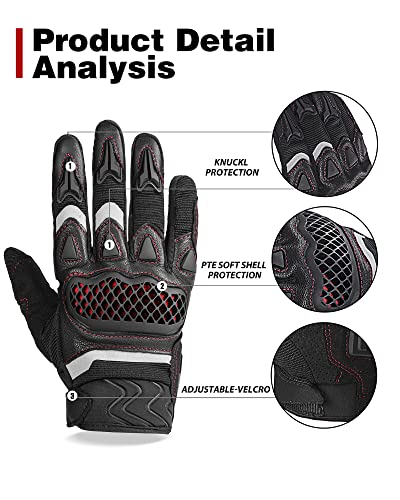 Motorcycle Gloves Touchscreen Motorbike Riding Gloves for Men and Women with Soft Knuckle Protective Gear for Powersports,Red XX-Large