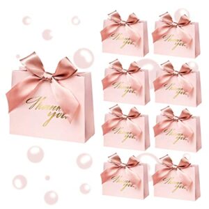 25 pack thank you gift bag, small pink gift bags with pink ribbon, baby shower party favor boxes, paper treat bag bulk mini party gift boxes for birthday wedding bridal shower business