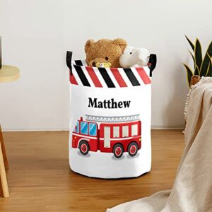 Yeshop Fire Truck Striped Red Black Personalized Laundry Basket Clothes Hamper with Handles Waterproof ,Collapsible Laundry Storage Baskets for Bathroom,Bedroom Decorative 19.7''Hx14.2''D