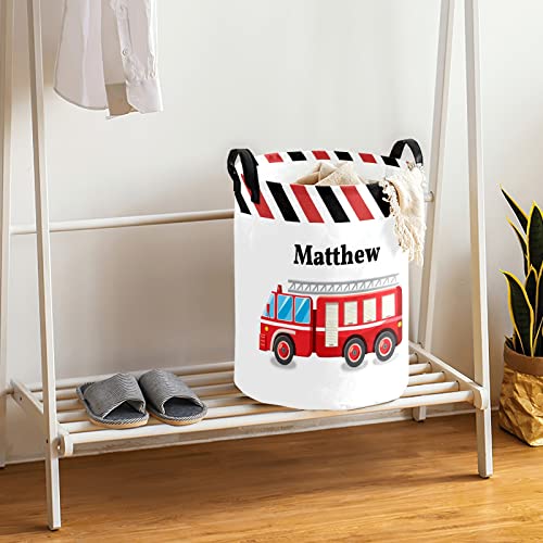 Yeshop Fire Truck Striped Red Black Personalized Laundry Basket Clothes Hamper with Handles Waterproof ,Collapsible Laundry Storage Baskets for Bathroom,Bedroom Decorative 19.7''Hx14.2''D