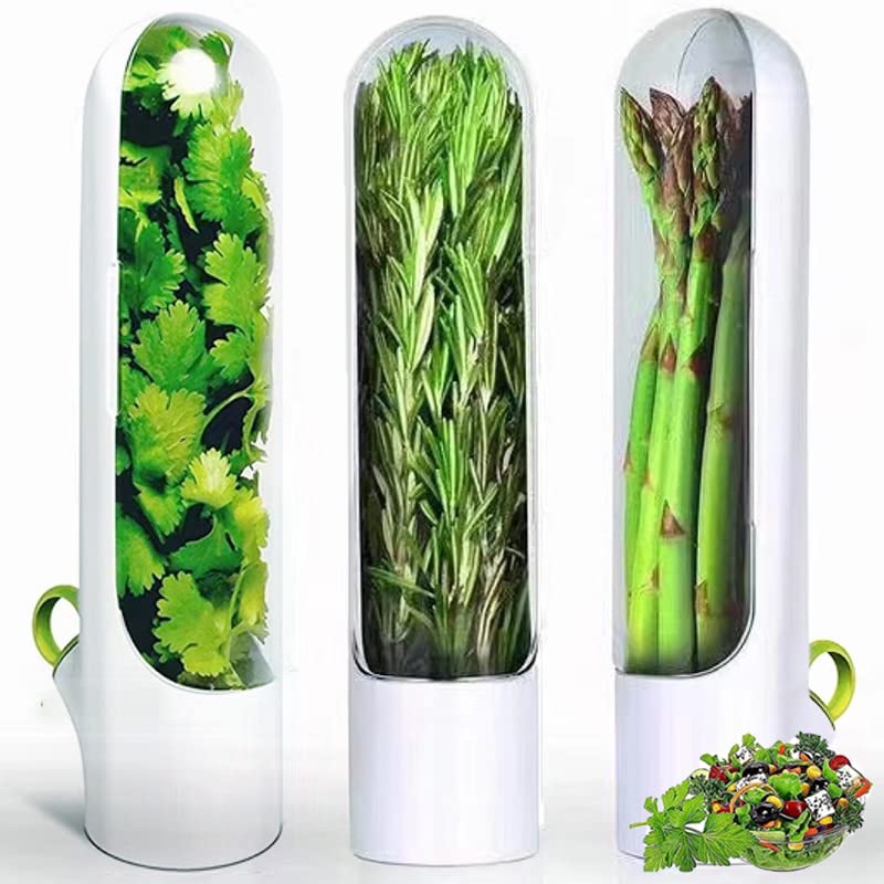 WZSSM Herb Saver Best Keeper for Freshest Produce, Lasting Refrigerator Herb Keeper, Containers, Clear Herb Savor Pod, Herb Storage Container for Cilantro, Mint, Asparagus (Set of 3)