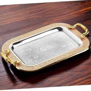 Gold Silver Turkish Tea Coffee Serving Tray Ottoman Decorative with Handles for Table Rectangle Style Party Bar Antique Outdoor Metal Stainless Steel Tray Centerpiece Vintage Decor