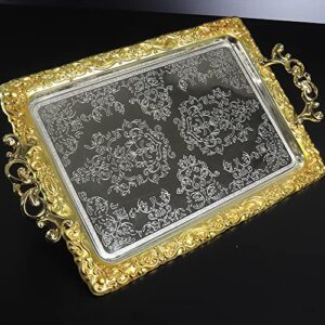 Gold Silver Turkish Tea Coffee Serving Tray Ottoman Decorative with Handles for Party Table Style Bar Antique Outdoor Rectangle Metal Stainless Steel Dresser Centerpiece Vintage Decor