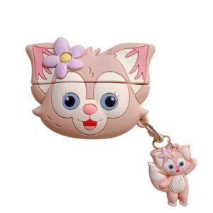 lvanllf cool silicone pink linabell fox animals headphone case compatible with airpods pro headphones funny cat cover with key chain for girls teenager best gift