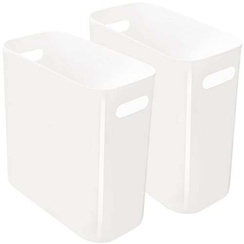 Youngever 2 Pack 3 Gallon Slim Trash Can, Plastic Garbage Container Bin, Trash Bin with Handles for Home Office, Living Room, Study Room, Kitchen, Bathroom (White)