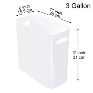 Youngever 2 Pack 3 Gallon Slim Trash Can, Plastic Garbage Container Bin, Trash Bin with Handles for Home Office, Living Room, Study Room, Kitchen, Bathroom (White)