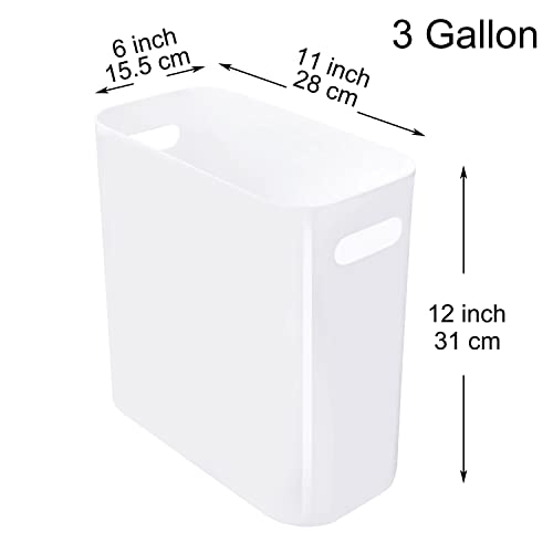 Youngever 2 Pack 3 Gallon Slim Trash Can, Plastic Garbage Container Bin, Trash Bin with Handles for Home Office, Living Room, Study Room, Kitchen, Bathroom (White)