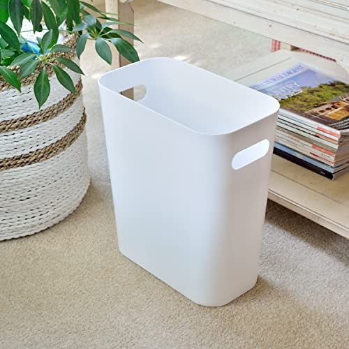 Youngever 2 Pack 3 Gallon Slim Trash Can, Plastic Garbage Container Bin, Trash Bin with Handles for Home Office, Living Room, Study Room, Kitchen, Bathroom (White)