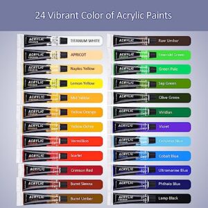 Colorful Acrylic Painting Kit - Paint Supplies Set with 24 Colors, 30 Brushes, 5 Canvases, 1 Pad, 2 Palette, 2 Sponge & 1 Wood Easel - Art Acrylic Paint Set for Beginners, Kids, Adults