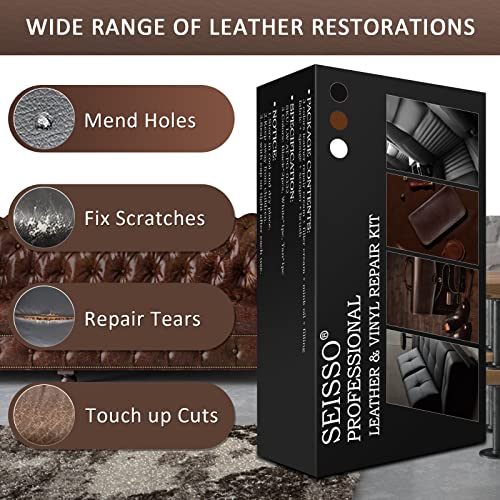 Black Leather Repair Kit for Furniture, Leather Dye for Car Seat, Sofa, Boot Care, Shoes, Leather Filler, Leather Scratch Repair Kit with Mink Oil-Set of 11