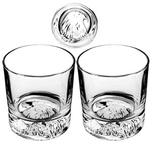 Amesser Whiskey Rocks Glasses Old Fashioned - 10.5 Ounce Gift Set of 2, Handblown Crystal Whisky Tumbler with Eagle Pattern for Bourbon, Lagavulin Scotch, Liquor, Irish, Vodka, Loop(HW-S011)