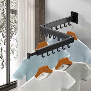 ETiME Wall Mounted Clothes Hanger Rack, Retractable Clothes Drying Rack,Space-Saver, Laundry Drying Rack,Collapsible, for Laundry,Balcony, Mudroom, Bedroom, Black