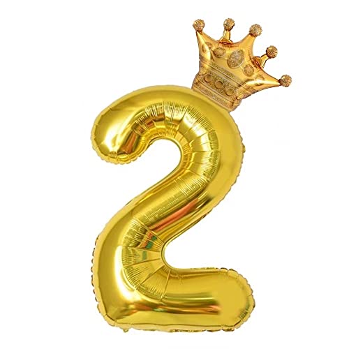 40Inch Gold Number 2 Crown Balloons Set, 2nd Birthday Balloons for Kids, Wedding Anniversar Celebration Decoration Balloons. (2)