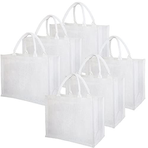 RSLUX Burlap Gift Bags Bulk，Reusable Jute Tote Bag with Laminated Interior and Cotton Handles, Plain Burlap Bags for Shopping Craft Embroidery Painting Decoration DIY,Wedding Party, 6 Packs