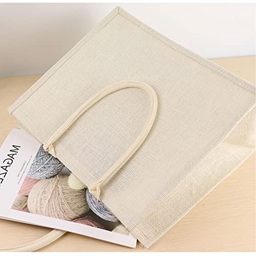 RSLUX Burlap Gift Bags Bulk，Reusable Jute Tote Bag with Laminated Interior and Cotton Handles, Plain Burlap Bags for Shopping Craft Embroidery Painting Decoration DIY,Wedding Party, 6 Packs