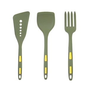 konoll silicone spatula set for nonstick cookware, cooking fork to stir mix mash, kitchen utensils set - 460°f heat resistant, 3pcs green flexible kitchen slotted spatula, dishwasher safe
