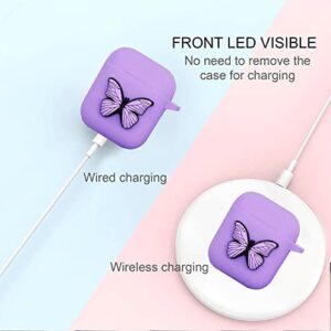 Compatible with Airpods 2nd & 1st Generation Case Cover Cute, Silicone Airpod Case with Keychain Butterfly, Kawaii Apple Airpod Cases Gen 2 1 for Women Girls, Protective Accessories, Purple