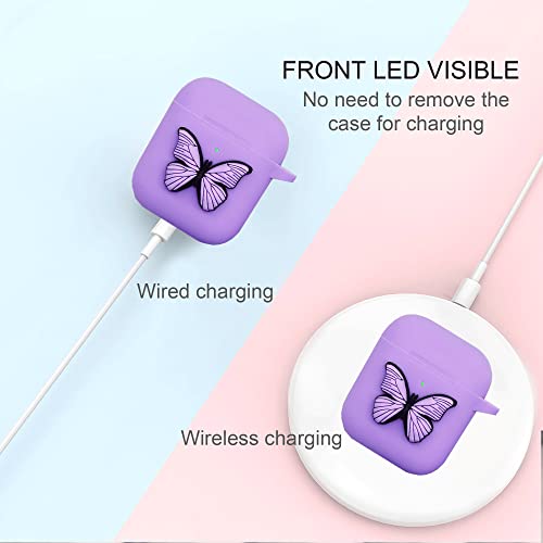 Compatible with Airpods 2nd & 1st Generation Case Cover Cute, Silicone Airpod Case with Keychain Butterfly, Kawaii Apple Airpod Cases Gen 2 1 for Women Girls, Protective Accessories, Purple