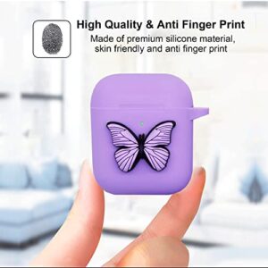 Compatible with Airpods 2nd & 1st Generation Case Cover Cute, Silicone Airpod Case with Keychain Butterfly, Kawaii Apple Airpod Cases Gen 2 1 for Women Girls, Protective Accessories, Purple