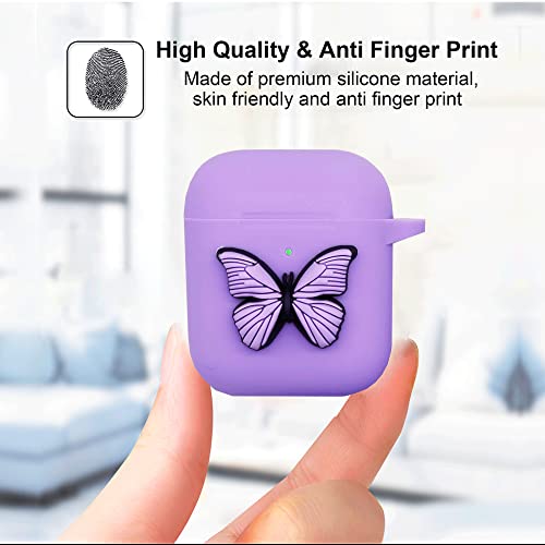 Compatible with Airpods 2nd & 1st Generation Case Cover Cute, Silicone Airpod Case with Keychain Butterfly, Kawaii Apple Airpod Cases Gen 2 1 for Women Girls, Protective Accessories, Purple