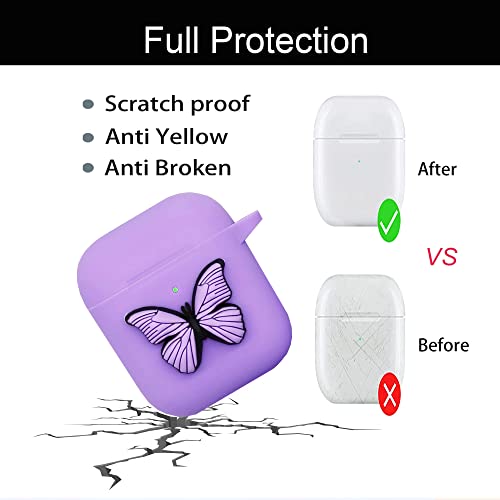 Compatible with Airpods 2nd & 1st Generation Case Cover Cute, Silicone Airpod Case with Keychain Butterfly, Kawaii Apple Airpod Cases Gen 2 1 for Women Girls, Protective Accessories, Purple