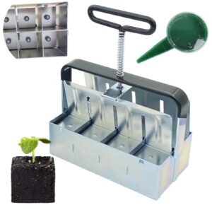 soil block maker upgraded 8pcs 2in manual seed blocker with comfort-grip handle soil blocking for seed start garden soil potting soil for outdoor plants used repeatedly (7.7in*4in)