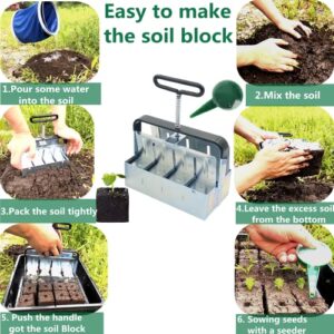 Soil Block Maker Upgraded 8PCS 2in Manual Seed Blocker with Comfort-Grip Handle Soil Blocking for Seed Start Garden Soil Potting Soil for Outdoor Plants Used Repeatedly (7.7in*4in)