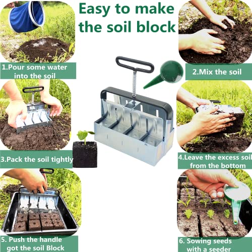 Soil Block Maker Upgraded 8PCS 2in Manual Seed Blocker with Comfort-Grip Handle Soil Blocking for Seed Start Garden Soil Potting Soil for Outdoor Plants Used Repeatedly (7.7in*4in)