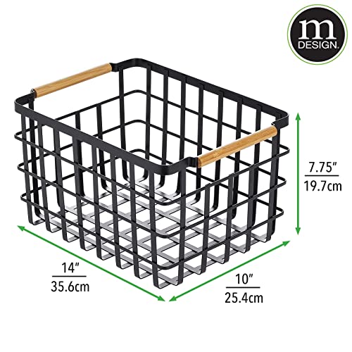 mDesign Metal Wire Closet Storage Basket Bin Organizer with Wood Handles for Bedroom, Bathroom, Mudroom, Entryway, Hallway, or Linen Closet Organization - Yami Collection - 4 Pack, Matte Black/Natural