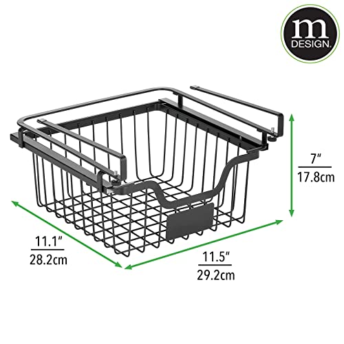mDesign Wire Under Shelf Organizer for Cabinet - Sliding Basket for Under Cabinet Shelf - Hanging Storage Organizer Rack for Kitchen and Pantry with Label Space - Carson Collection - Matte Black