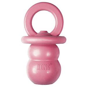 kong puppy binkie - small dog toy - soft teething rubber - treat dispensing dog toy - stuffable dog toy for chewing & playing - dog toy to support sore gums & teeth - pink - small puppies