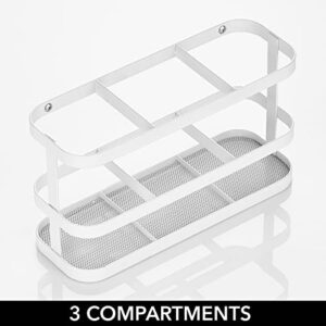 mDesign 3-Section Oval Bathroom Wall Mounted Hair Tool Storage Organizer - Metal Accessory Basket - Hanging Holder for Hair Dryer, Straightener, and Curling Iron - Carson Collection - White