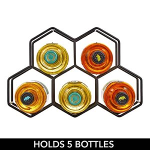 mDesign Metal Honeycomb Tiered Wine Rack - Minimalist Bottle Holder for Kitchen Countertop, Pantry, or Refrigerator Space - Wine, Beer, Pop/Soda, Water Bottles, and Juice, Holds 5 Bottles, Matte Black
